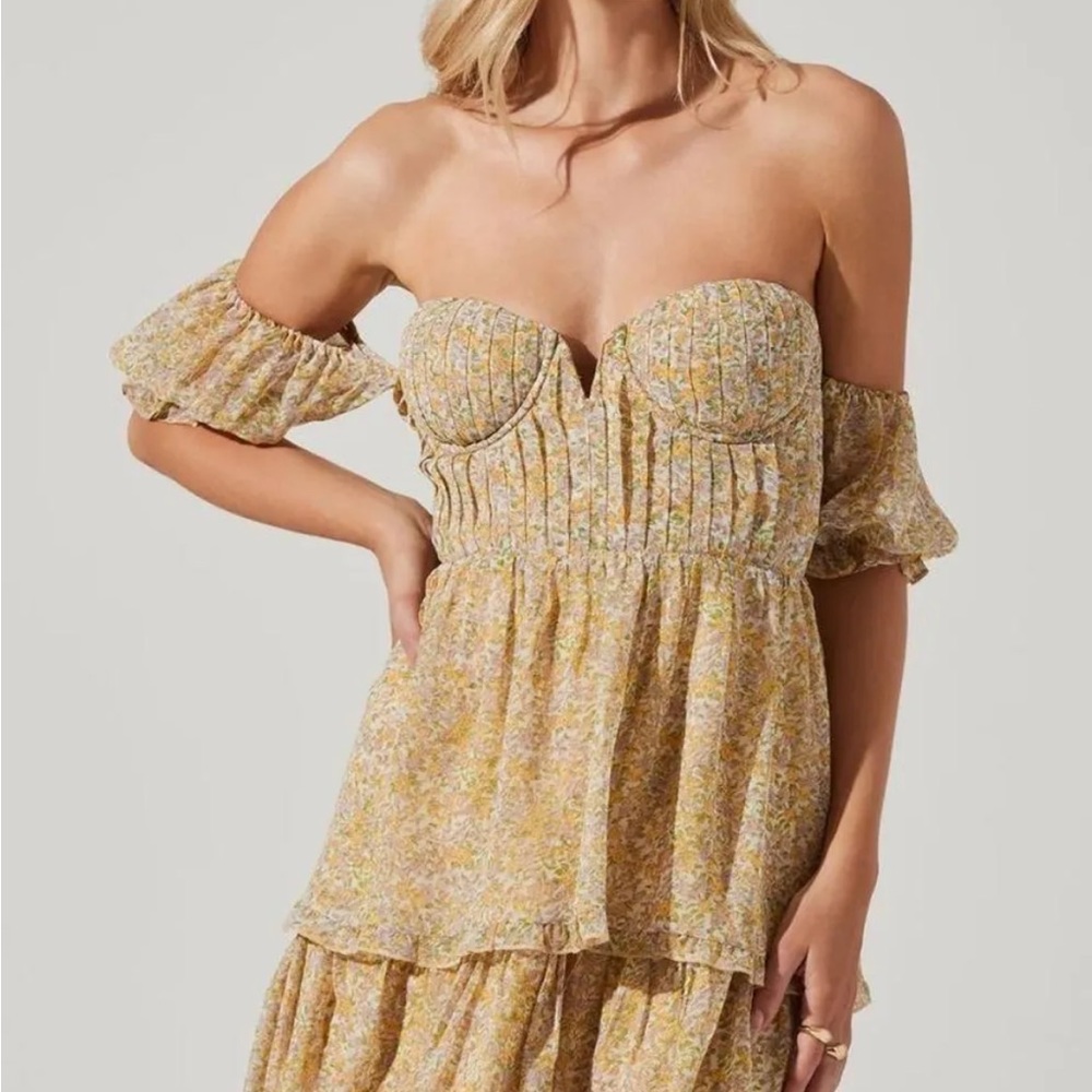 ASTR NWT THE LABEL OFF
Shoulder Two Tier
Floral Mini Dress